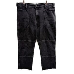 Madewell 90s Straight Leg Jeans Size 33 Black Utility Patch Pocket Raw Hem NN462